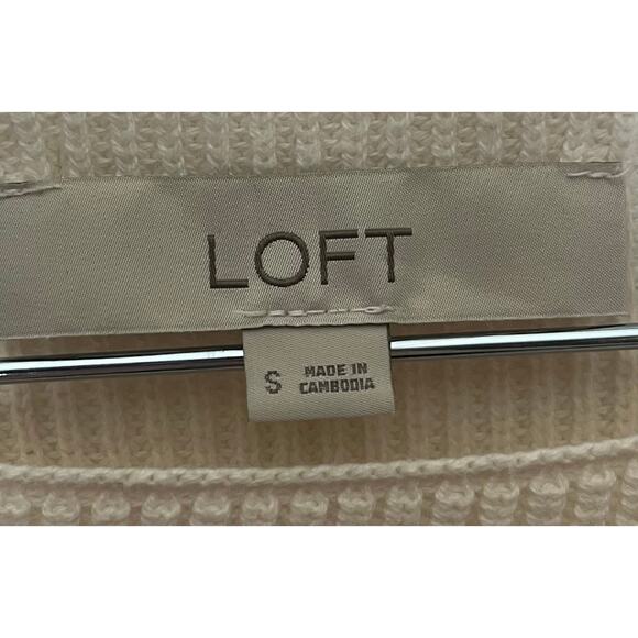 Loft Cream Crew Neck Short Sleeve Tight Knit Sweater Regular Size Small - Picture 2 of 5